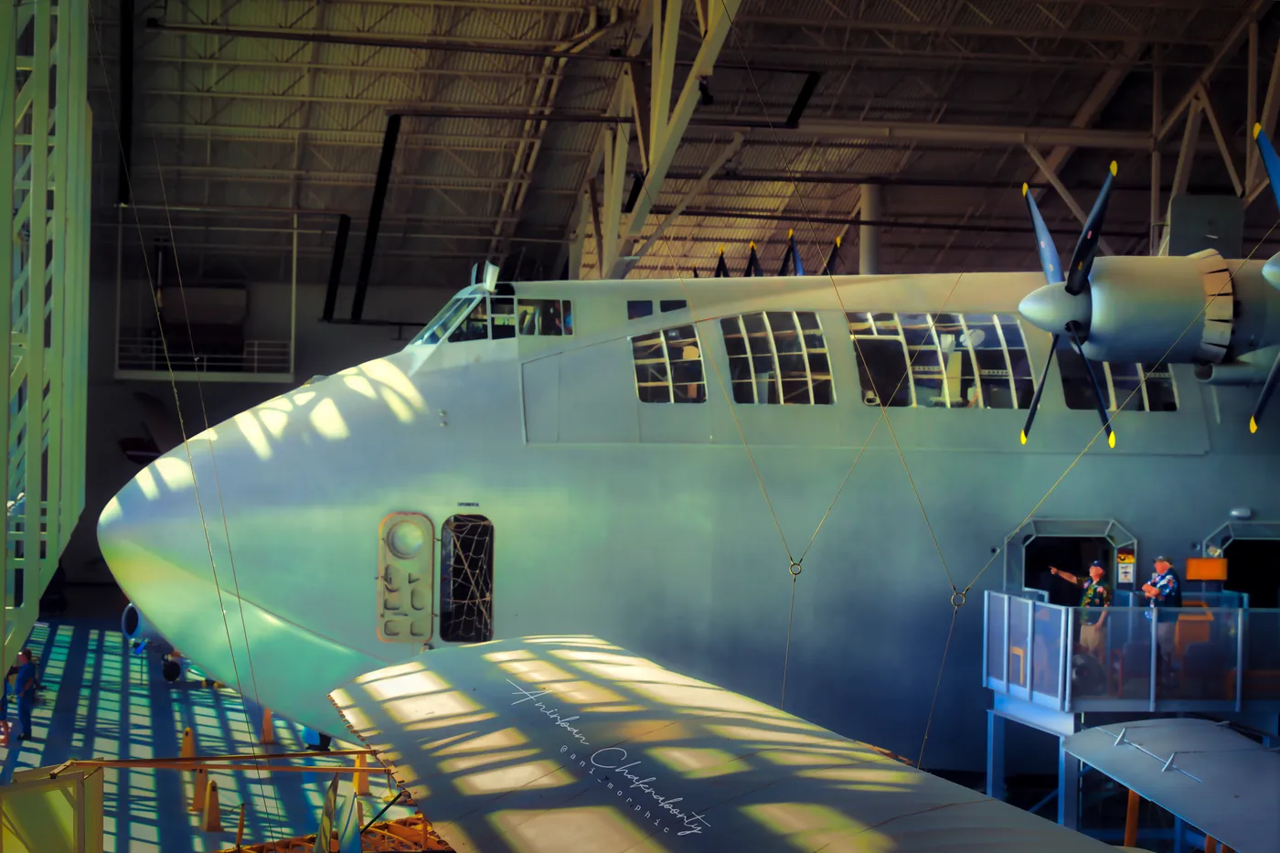 Window light across the nose and flight deck of the Spruce Goose