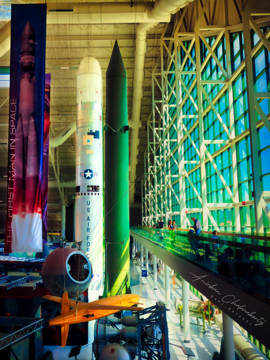 Rockets standing full height in the daylight of the space hall