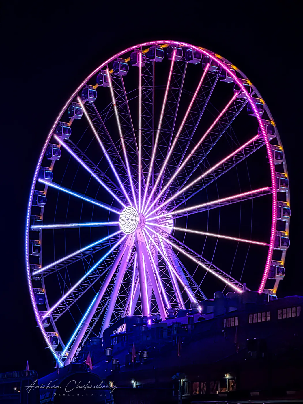 The Great Wheel at full dark, running through its colours